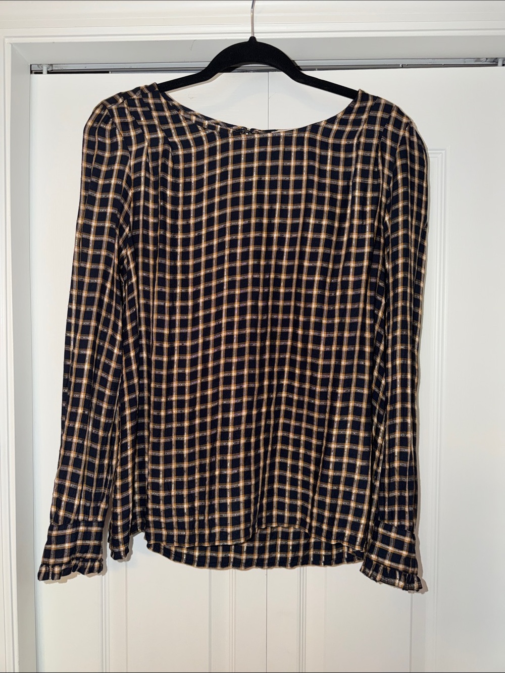 LOFT Plaid Long-Sleeve Women's Top in Navy and Gold